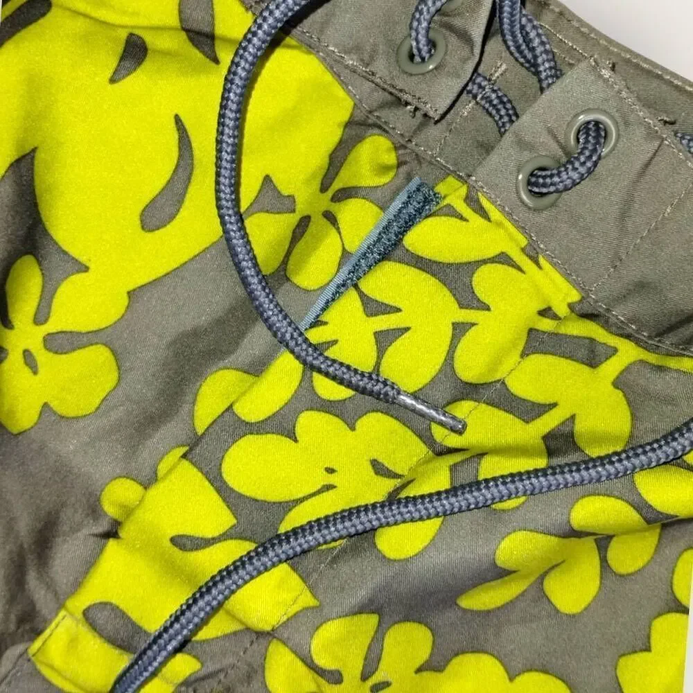 J‎ Crew Mens Swim Trunks Sz 38 Green Grey Hawaiian Swimsuit Drawstring Sport